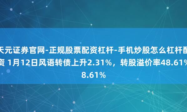天元证券官网-正规股票配资杠杆-手机炒股怎么杠杆配资 1月12日风语转债上升2.31%，转股溢价率48.61%