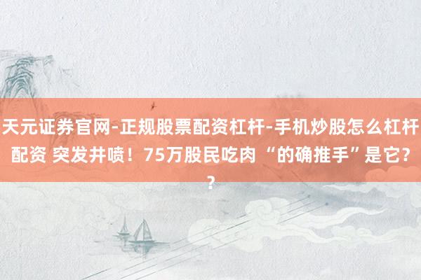 天元证券官网-正规股票配资杠杆-手机炒股怎么杠杆配资 突发井喷！75万股民吃肉 “的确推手”是它？